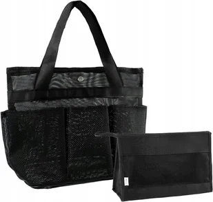 Torba podróżna plażowa z kosmetyczką Siatkowa z kieszeniami 2szt Czarna - Torebki damskie Torba podróżna plażowa z kosmetyczką Siatkowa z kieszeniami 2szt Czarna - Torebki damskie - miniaturka - grafika 1