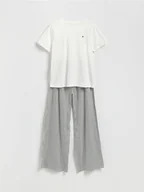 Moda i Uroda OUTLET - Reserved - Dwuczęściowa piżama z haftem - złamana biel - miniaturka - grafika 1