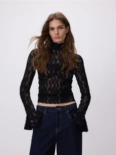 Reserved - Koronkowa bluzka - czarny - Bluzki damskie - miniaturka - grafika 1