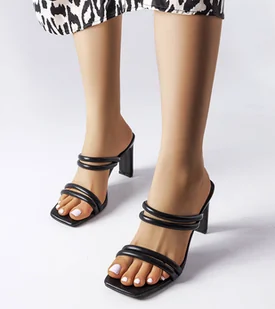 Czarne eleganckie klapki na słupku Chicoine-38 - Półbuty damskie - miniaturka - grafika 1