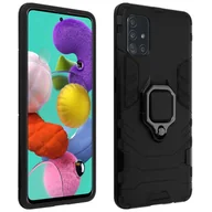 Etui i futerały do telefonów - Hybrydowe, wstrząsoodporne etui Samsung Galaxy A51 z metalową podstawką pierścieniową, czarne - miniaturka - grafika 1