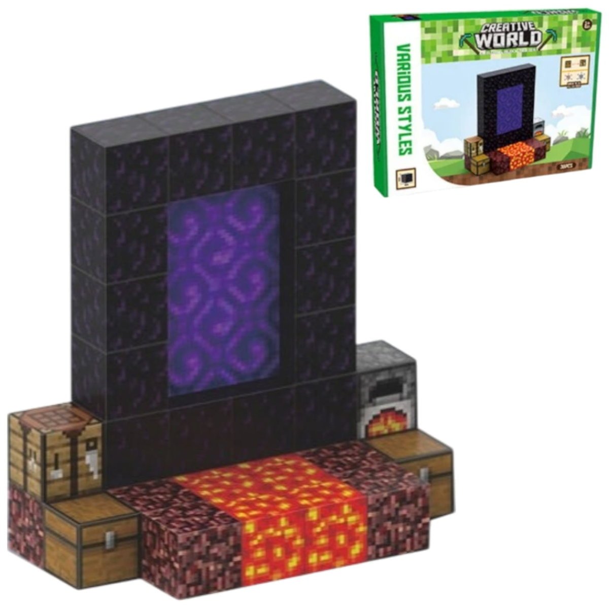 Klocki Magnetyczne Minecraft Portal Netheru 34 Elementy + Figurka