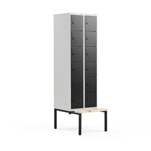 Szafa schowkowa CLASSIC, 6 schowków w pionie, z ławeczką, 2 moduły, 2120x600x550 mm, czarny - Szafki biurowe - miniaturka - grafika 1