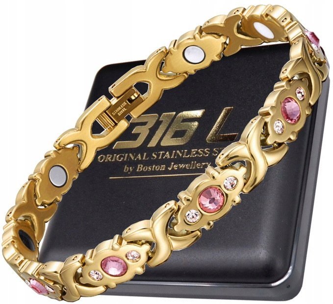 ZŁOTA ZDROWOTNA BRANSOLETKA DAMSKA MAGNETYCZNA MOCNA Z CYRKONIAMI ORYGINAŁ