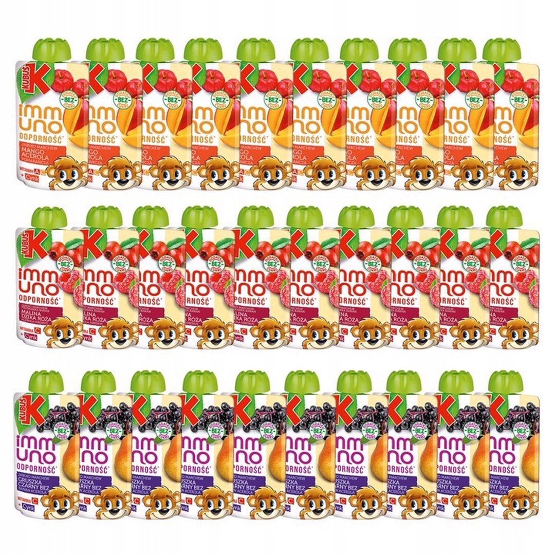 Kubuś Immuno Odporność Mus Mix 3 smaków 100 g x 30 sztuk