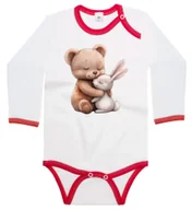 Body dla niemowląt - Body dziecięce Biały Królik Zając Przytulający Brązowego Misia 98/104 - miniaturka - grafika 1