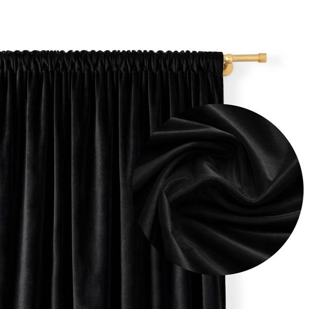 ZASŁONA WELUROWA NA TAŚMIE żabki tunel 140x250 Velvet gruba Welur CZARNA