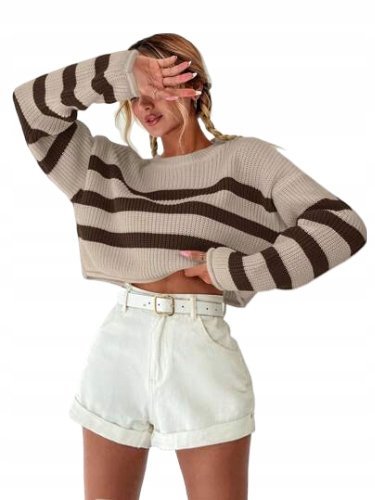 SWETER DAMSKI W PASKI LUŹNY DO PASA CASUAL ŁOH