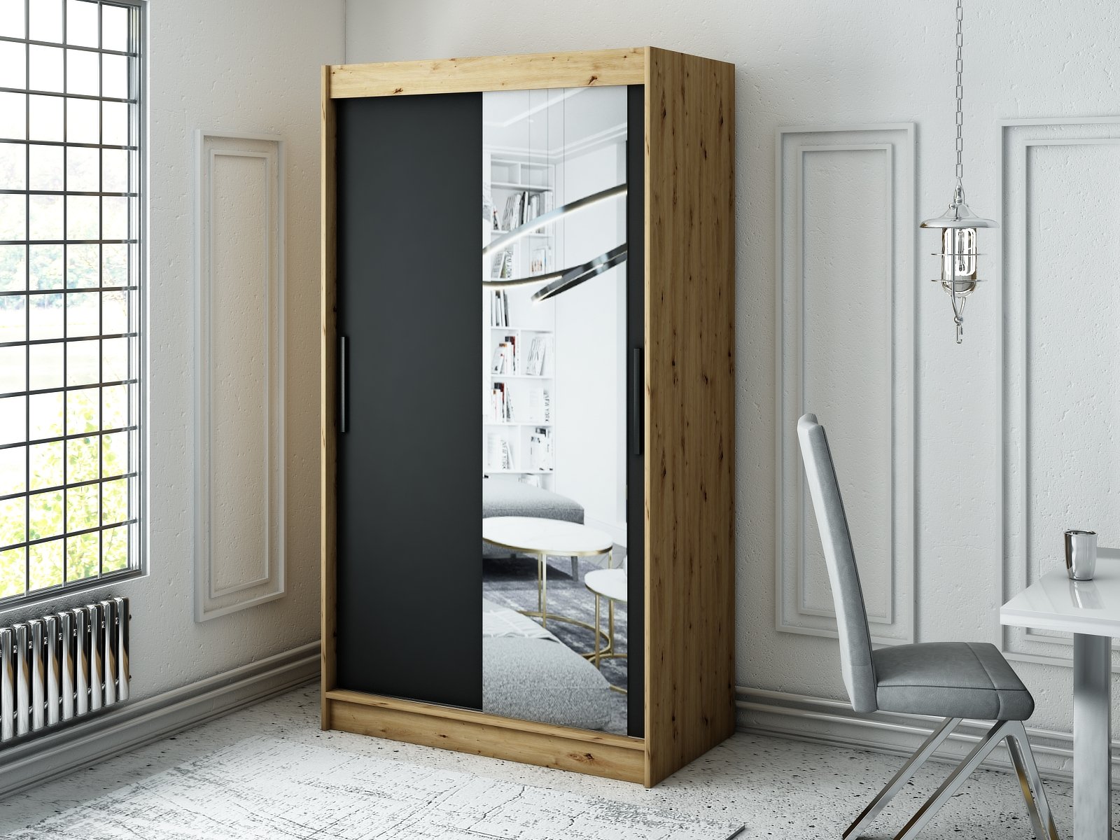 MINIO szafa 120 cm LETO T2 czarny mat / dąb Artisan