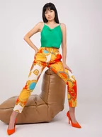 Spodnie damskie - Spodnie z materiału pomarańczowy elegancki materiałowe cygaretki nogawka prosta pasek suwak guziki - miniaturka - grafika 1