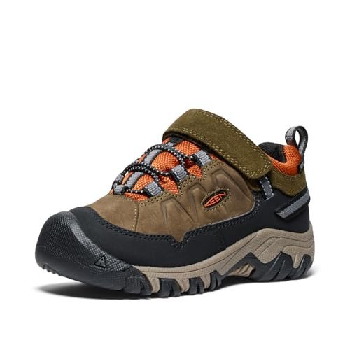 KEEN Dziecięce Targhee 4 Niskie wodoodporne buty turystyczne, Dark Olive Gold Flame, 29 EU