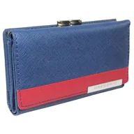 Portfele - Portfel Damski Skórzany GREGORIO 14 cm Klamra i Klapka Skóra Naturalna FRZ-108 NIEBIESKI Z CZERWONYM 14 x 9 x 3,5 [cm] - miniaturka - grafika 1