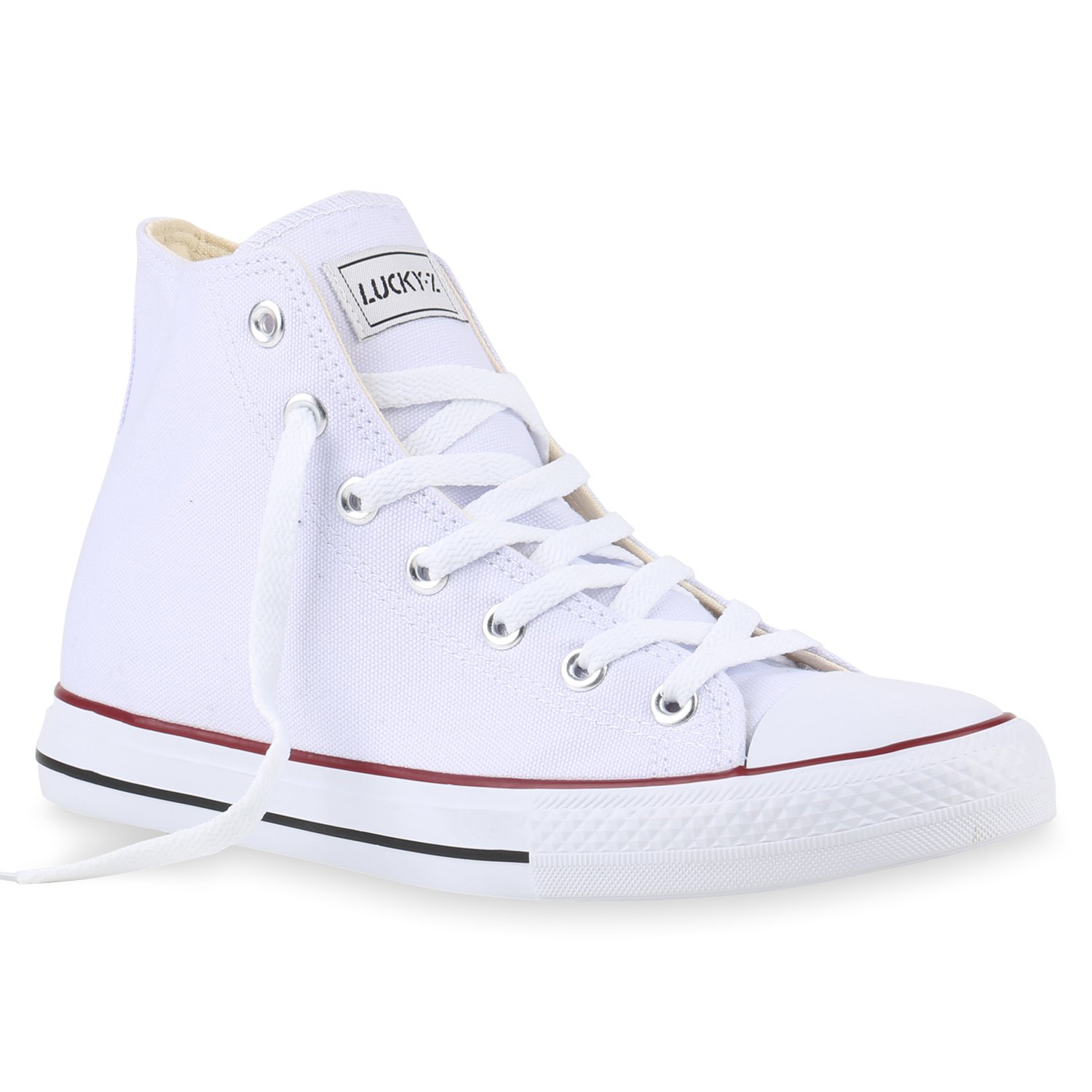 Mytrendshoe Męskie Wysokie Trampki Sportowe Buty Odzieżowe Buty Casualowe 817346, Kolor: Biały Czerwony Pasek Lucky, Rozmiar: 44