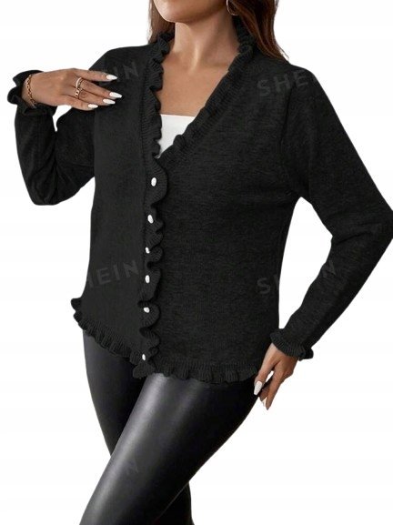 SHEIN PLUS SIZE SWETER Z DŁUGIM RĘKAWEM ROZPINANY CZARNY 44 1ŁUF
