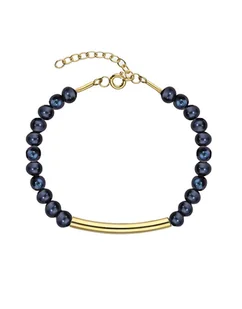 Bransoletka srebrna pozłacana z czarnych pereł naturalnych z rurką - Bransoletki - miniaturka - grafika 1