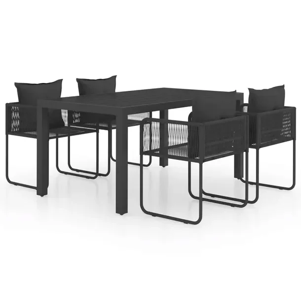 Zestaw mebli ogrodowych czarny: stół 150x90x74 cm, 4 krzesła 51,5x51,5x6