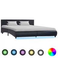 Łóżka - vidaXL Rama łóżka z LED, czarna, sztuczna skóra, 160 x 200 cm - miniaturka - grafika 1
