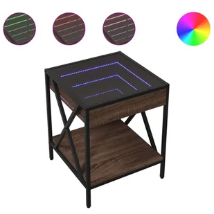 vidaXL Stolik kawowy z diodami LED Infinity brązowy dąb 40x40x49 cm - Ławy i stoliki kawowe - miniaturka - grafika 1