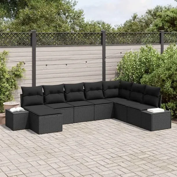 Zestaw Narożnych Sof Ogrodowych Modularnych, Czarny, Poli Rattan, 8 Osób