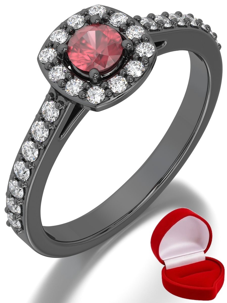 ZŁOTY PIERŚCIONEK ZARĘCZYNOWY 585 14k RUBIN 0,24 ct CZARNE ZŁOTO R14