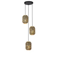 Lampy sufitowe - QAZQA Orientalna lampa wisząca bambusowa z czarnym 3-punktowym światłem - Yvonne - miniaturka - grafika 1