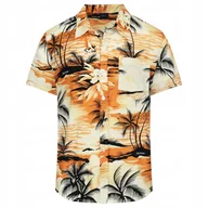 Koszule męskie - KOSZULA MĘSKA HAWAJSKA W PALMY KWIATY PLAŻA MORZE D1 POMARAŃCZOWA - XXL - miniaturka - grafika 1