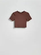 Koszulki i topy damskie - Reserved - Krótki t-shirt - ciemnobrązowy - miniaturka - grafika 1