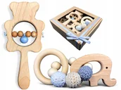 Gryzaki dla dzieci - Gryzak na ząbkowanie + drewniana grzechotka naturalny zestaw dla dziecka e ozdobnym opakowaniu - miniaturka - grafika 1