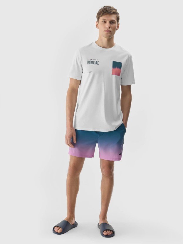 T-shirt z nadrukiem męski 4F 4FWSS24TTSHM1289-10S Biały
