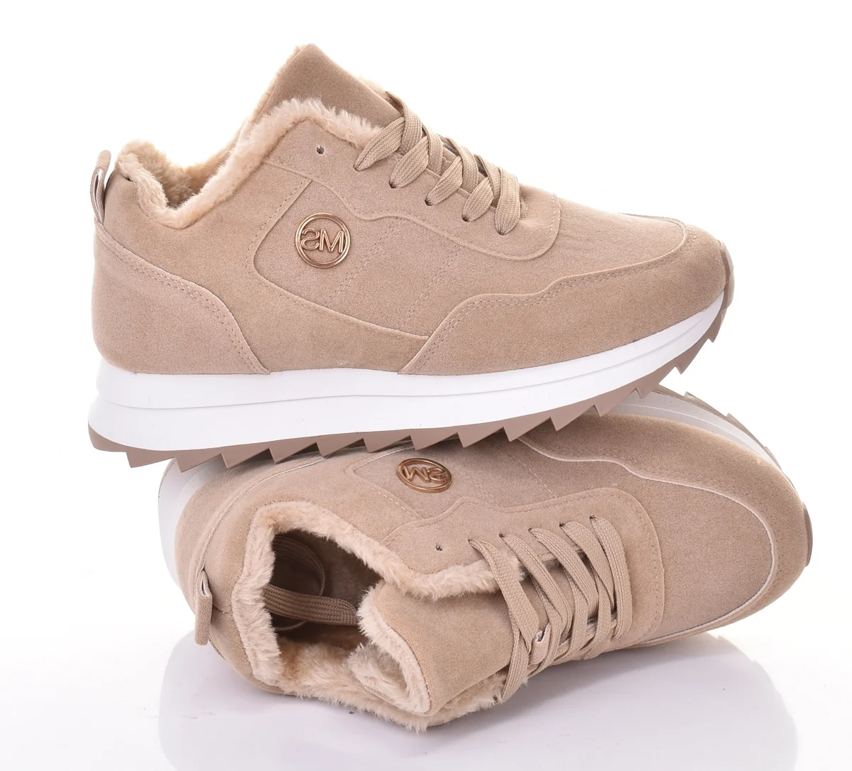 BUTY ZIMOWE DAMSKIE ŚNIEGOWCE KLASYCZNE CIEPŁE SZNUROWANE KHAKI