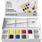 Farby i media malarskie - Winsor & Newton Cotman, Zestaw akwareli do malowania Kwiatów - 8 Półkostek + Pędzelek - miniaturka - grafika 1
