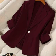 Marynarki i żakiety damskie - TEMU Jasnobrązowy Damski Casualowy Marynarka - Jednorzędowa, Trzyczęściowe Rękawy, Możliwość Prania w Pralce, Elegancki Styl na Wiosnę i , Strój na - miniaturka - grafika 1