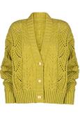 Swetry damskie - Krótki zapinany sweter w kolorze limonkowym Karmen, Kolor limonka, Rozmiar Oversize, KAMEA - Primodo.com - miniaturka - grafika 1
