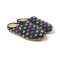 Kapcie damskie - HOT POTATOES, NOVI Model Damskie wielokolorowe wytłaczane kropki, filcowe kapcie Babucha, wyjmowana, wyściełana wkładka, elastyczna podeszwa z pianki EVA z recyklingu, Granatowy, 39 EU - miniaturka - grafika 1