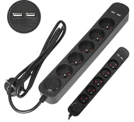 Przedłużacze i rozgałęźniki - Przedłużacz 1,5 m Płaska Wtyczka 5 Gniazd + 2 xUSB - miniaturka - grafika 1
