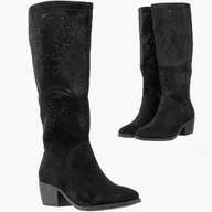 Kozaki damskie - Kozaki Damskie Ażurowe Buty Zimowe Ocieplane Kowbojki Czarne Jezzi Czarny 39 - miniaturka - grafika 1