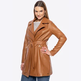 Damski płaszcz z imitacji skóry brązowy - Płaszcze damskie Damski płaszcz z imitacji skóry brązowy - Płaszcze damskie - miniaturka - grafika 1