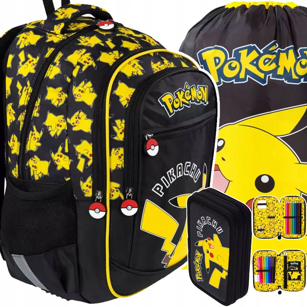 Plecak Szkolny Pokemon Pikachu Klasa 1 3 Piórnik Podwójny Z Wyposażeniem