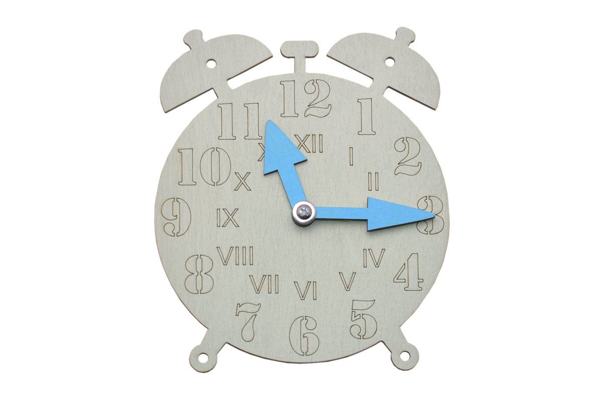 Jasno niebieski zegar cyfry rzymskie i arabskie - zegar Montessoori edukacyjny na tablice manipulacyjną.