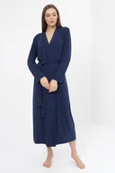 Szlafroki damskie - Damski bambusowy szlafrok CHANTAL XL Ciemnoniebieski - miniaturka - grafika 1