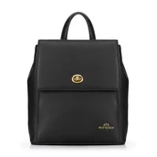 Torebki damskie - Damski plecak skórzany z prostokątną klapą czarny - miniaturka - grafika 1