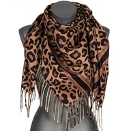 Apaszki i szaliki damskie - Chusta damska przejściowa w PANTERKĘ na prezent z frędzlami RCC8-2 brązowa - miniaturka - grafika 1