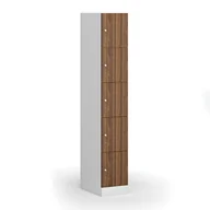 Szafki biurowe - Szafka ubraniowa ze schowkami, 5 schowków, 1850 x 300 x 500 mm, zamek cylindryczny, drzwi laminowane, orzech - miniaturka - grafika 1