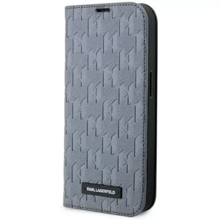 Karl Lagerfeld KLBKP14LSAKLHPG iPhone 14 Pro 6.1" bookcase srebrny/silver Saffiano Monogram - Etui i futerały do telefonów - miniaturka - grafika 1