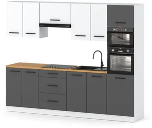 Kuchnia Nowoczesna Ze Słupkiem Modułowa Pojemna 2.6m Biały Biały Szary Mat - Meble kuchenne - miniaturka - grafika 1