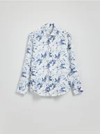 Koszule męskie - Reserved - Koszula slim fit z domieszką lnu - biały - miniaturka - grafika 1