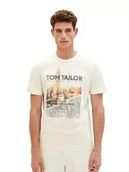 Koszulki męskie - TOM TAILOR Męski t-shirt z nadrukiem fotograficznym z bawełny, 18592-vintage beżowy, S - miniaturka - grafika 1