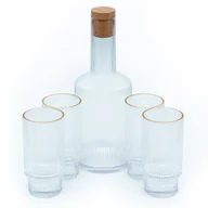 Karafki - Zestaw szklanych karafek Intirilife karafka z korkiem i 4 szklanki ze złotym brzegiem - karafka o pojemności 1,7 litra - szklanki o pojemności 260 ml - kryształowy dzbanek karafka do picia wody mrożonej herbaty soku wina - miniaturka - grafika 1