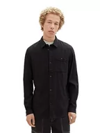Koszule męskie - TOM TAILOR Denim Męska koszula Slim Fit Twill z bawełny z kieszenią na piersi, 29999-czarny, XL - miniaturka - grafika 1