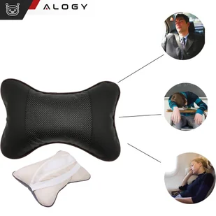 Poduszka samochodowa profilowana pod szyję głowę kark na zagłówek auta, fotel wygodna miękka ekoskóra Alogy Czarna - Pozostałe akcesoria do telefonów - miniaturka - grafika 16